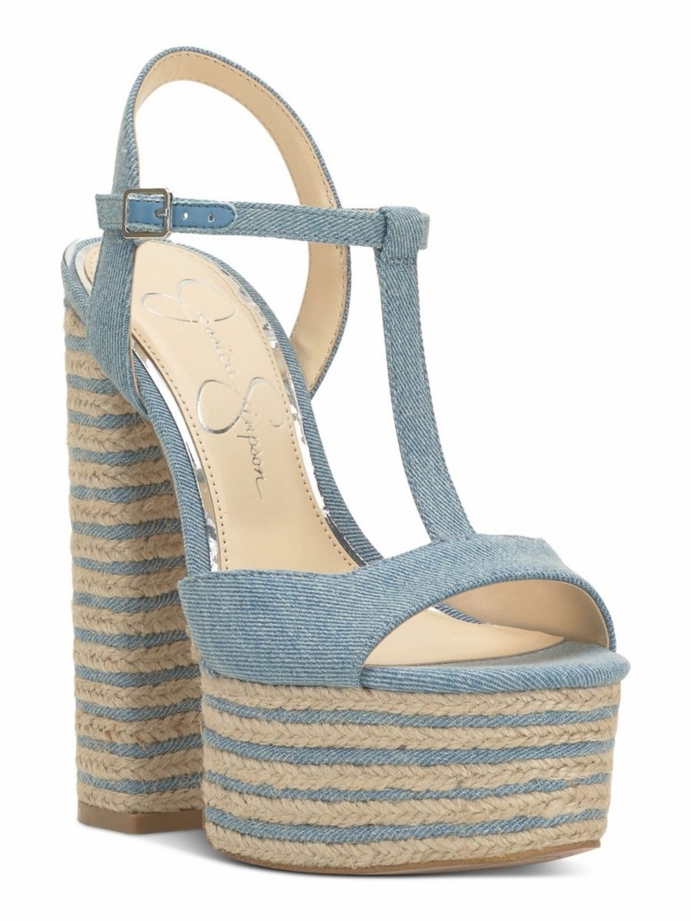 Jessica Simpson Light Blue Denim Platform T-Strap Sandals 6.5